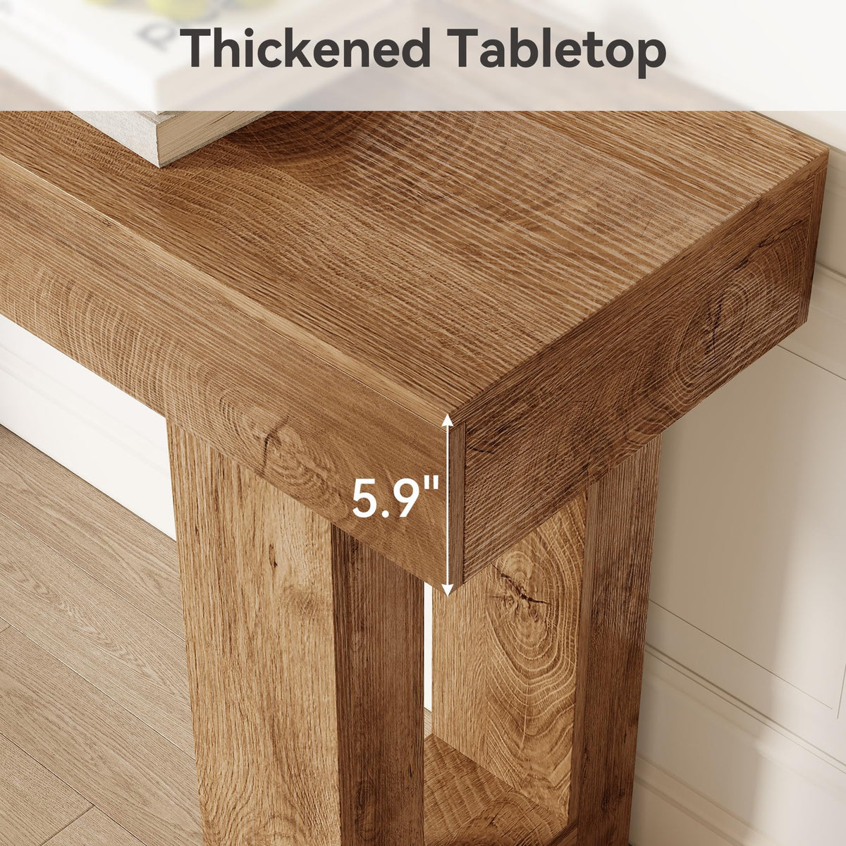 63 Inches Oak Color Wooden Console Table E957