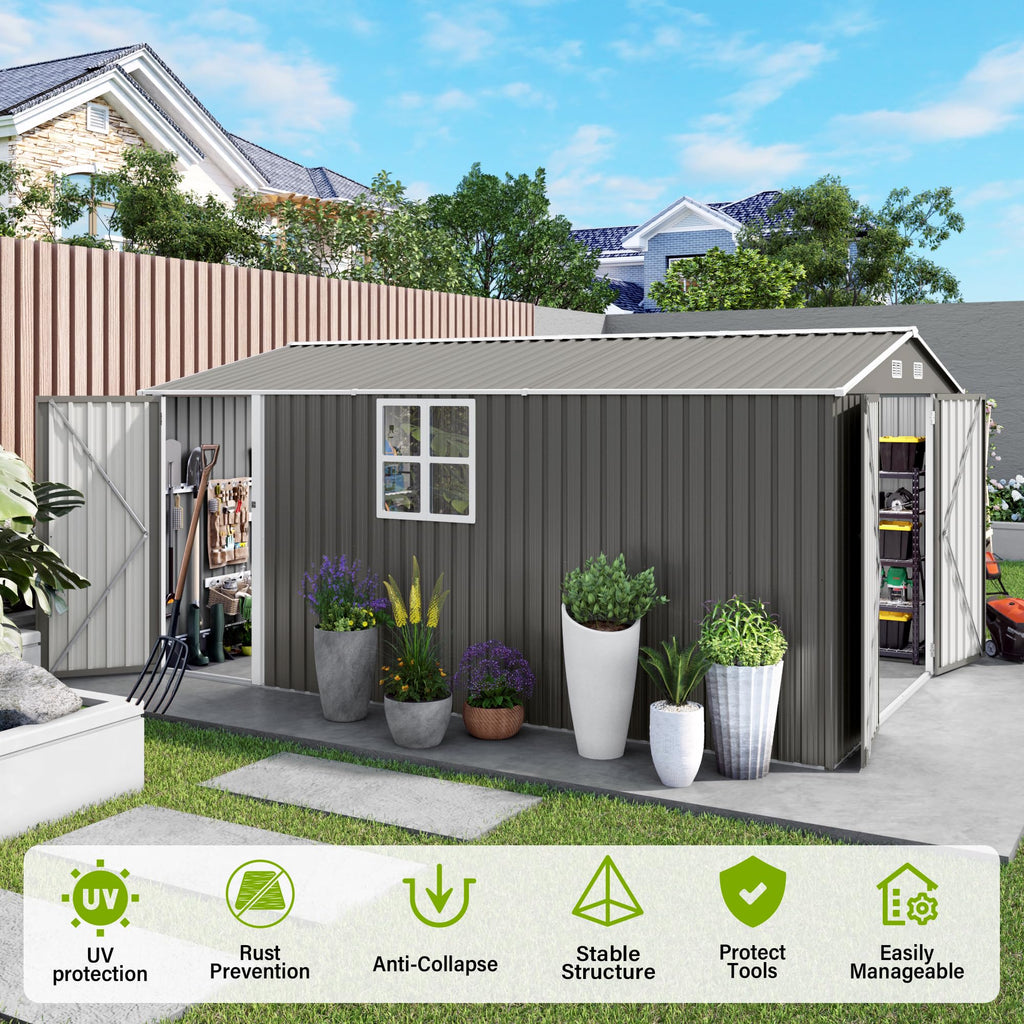 10x14 FT Grey Metal Storage Shed G19688
