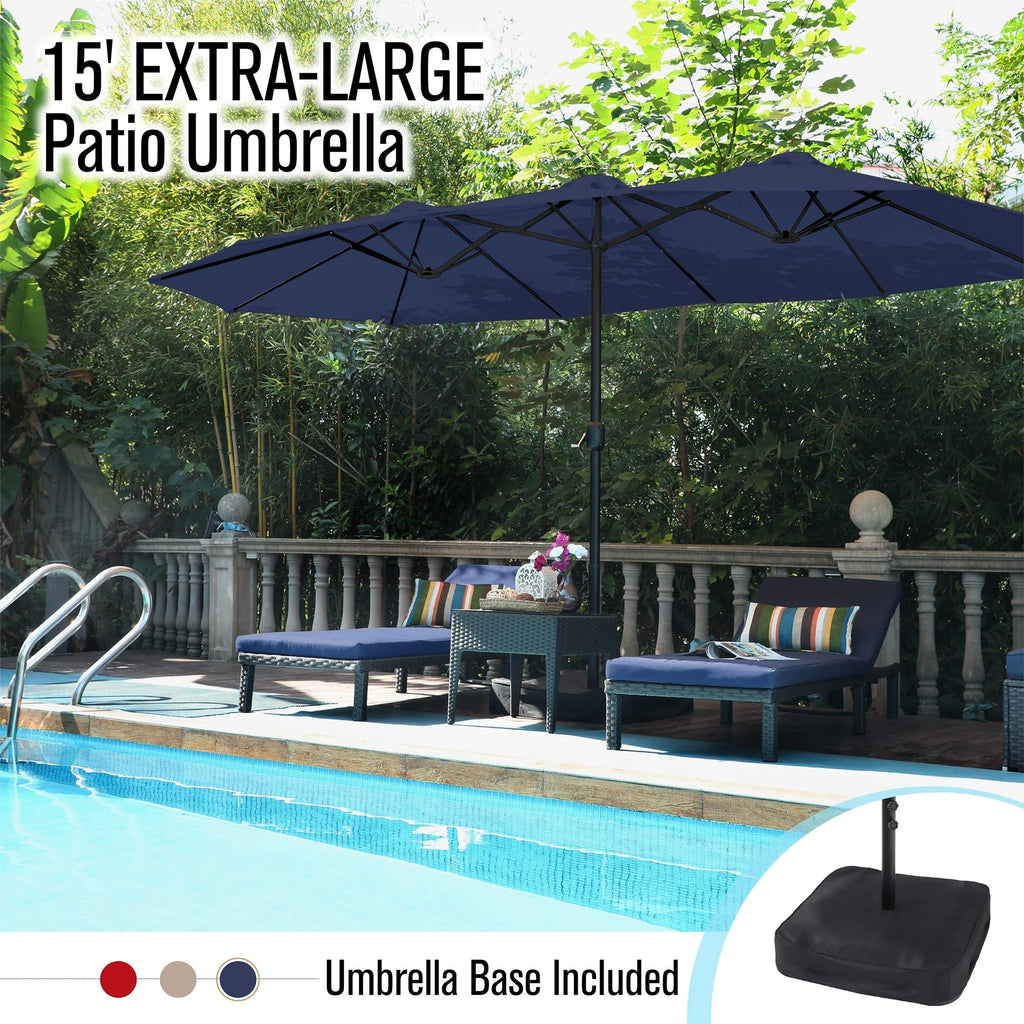 15FT Double-Sided Patio Umbrella with Base J2965