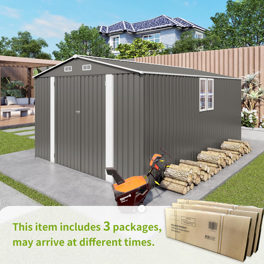 10x14 FT Grey Metal Storage Shed G19688