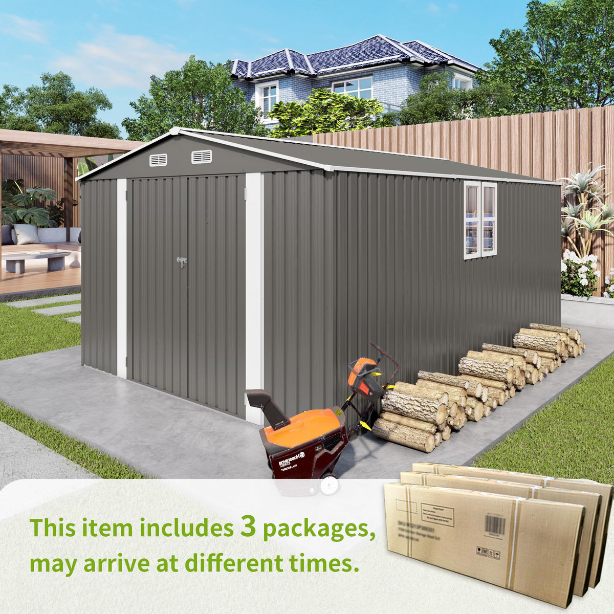 10x14 FT Grey Metal Storage Shed G19688