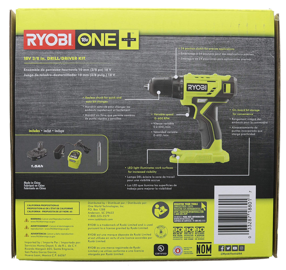 18-Volt Cordless 3/8 in. Drill/Driver Kit with Battery and Charger B274